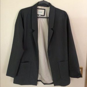 I Love H81  Blazer Gray Size M Open Front Long Boxy Pockets Lined Boyfriend